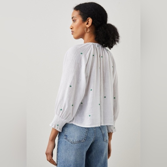Rails Mariah Linen Embroidered Green Daisy Button Top - Picture 3 of 9